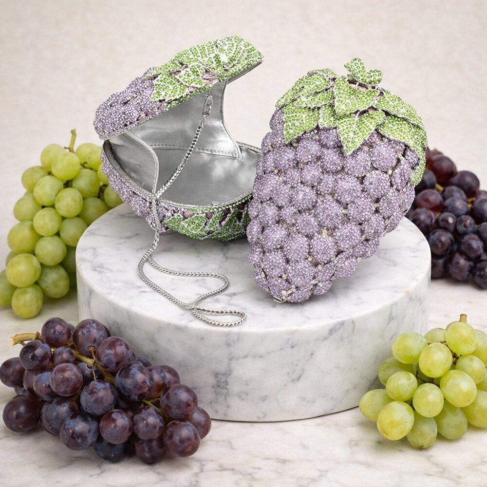 Crystal Grape Clutch Bag – Luxury Rhinestone Fruit Evening Purse